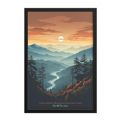 Colorful Sunrise At The Great Smoky Mountains | Framed Art Print | Decor